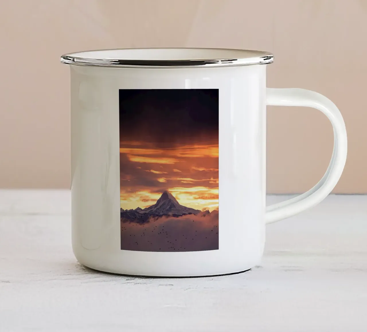 mountain in sunset tazza in smalto da feny