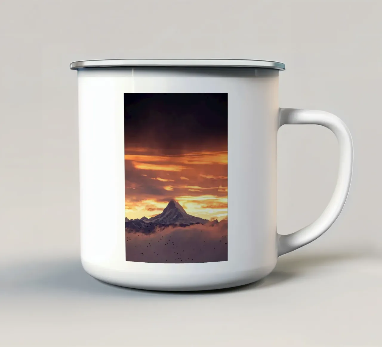mountain in sunset tazza in smalto da feny