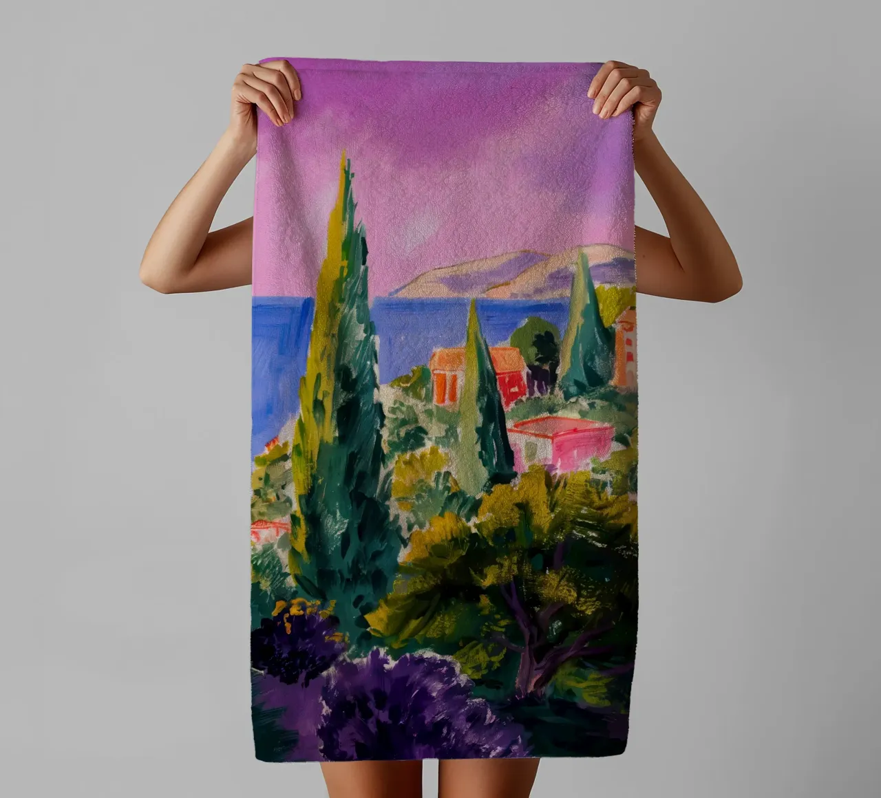 Cliffside Cypress View towel by Angkasa Mist