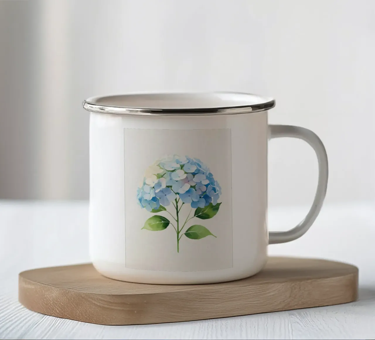 Poster minimalista con ortensie acquerellate tazza in smalto da Bloom And Brush