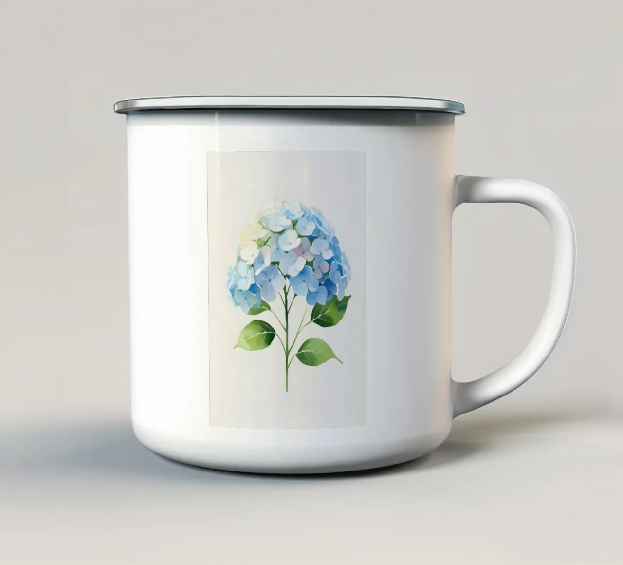 Poster minimalista con ortensie acquerellate tazza in smalto da Bloom And Brush