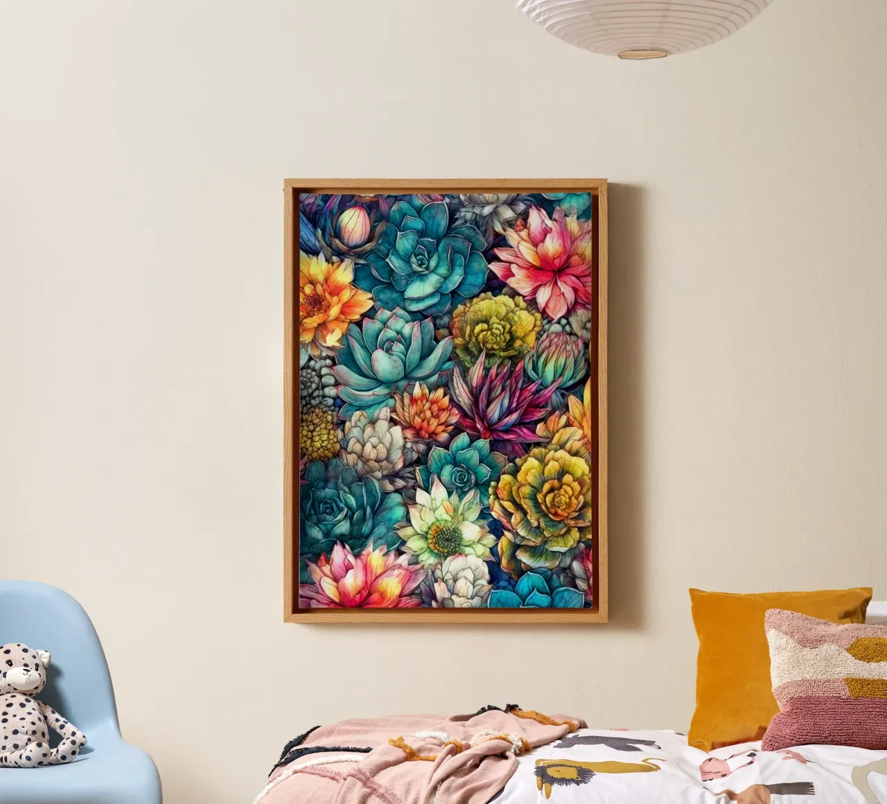 Bloemsucculenten en cactussen natuurkunst F canvas met Baklijst van Justyna Jaszke JBJart