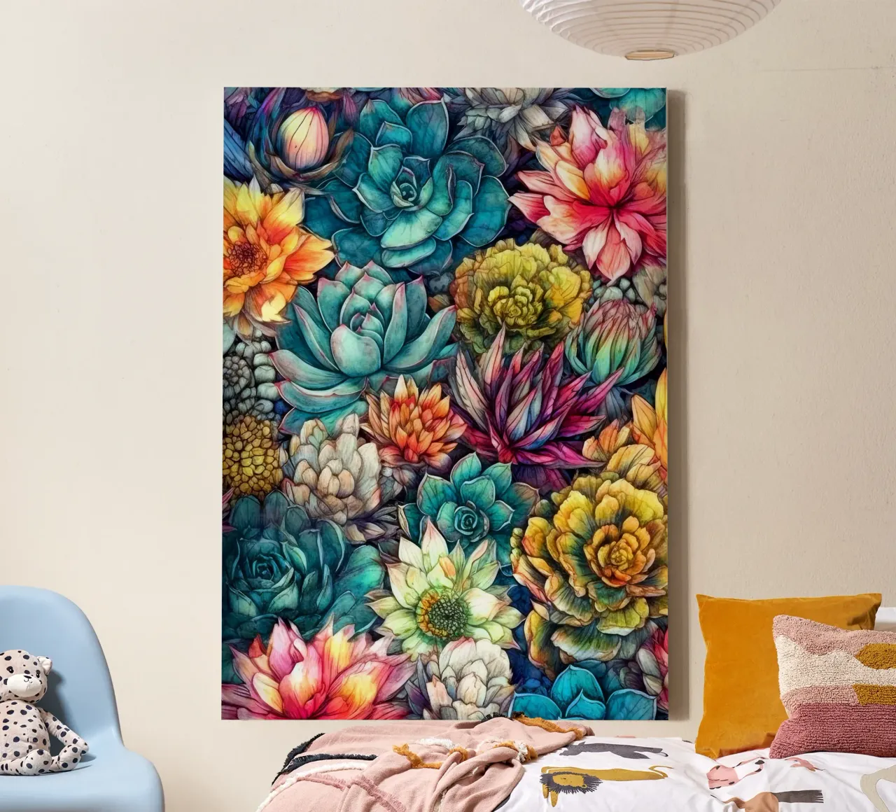 Bloemsucculenten en cactussen natuurkunst F canvas met Baklijst van Justyna Jaszke JBJart