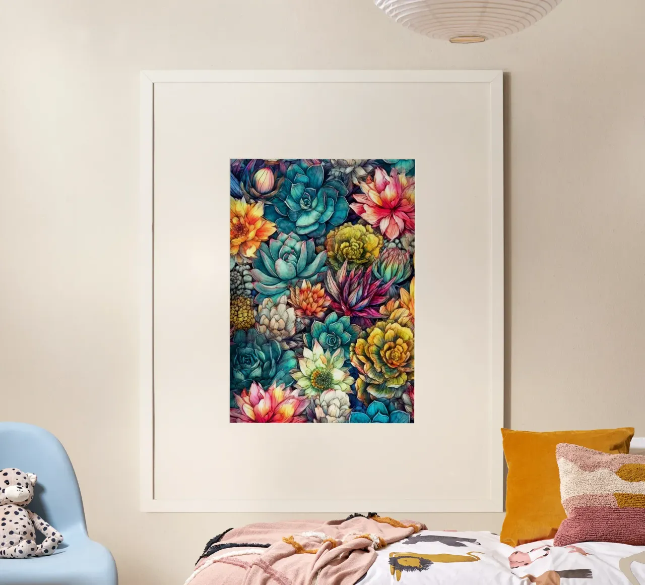Arte della natura con piante grasse e cactus F poster con telaio in legno da Justyna Jaszke JBJart