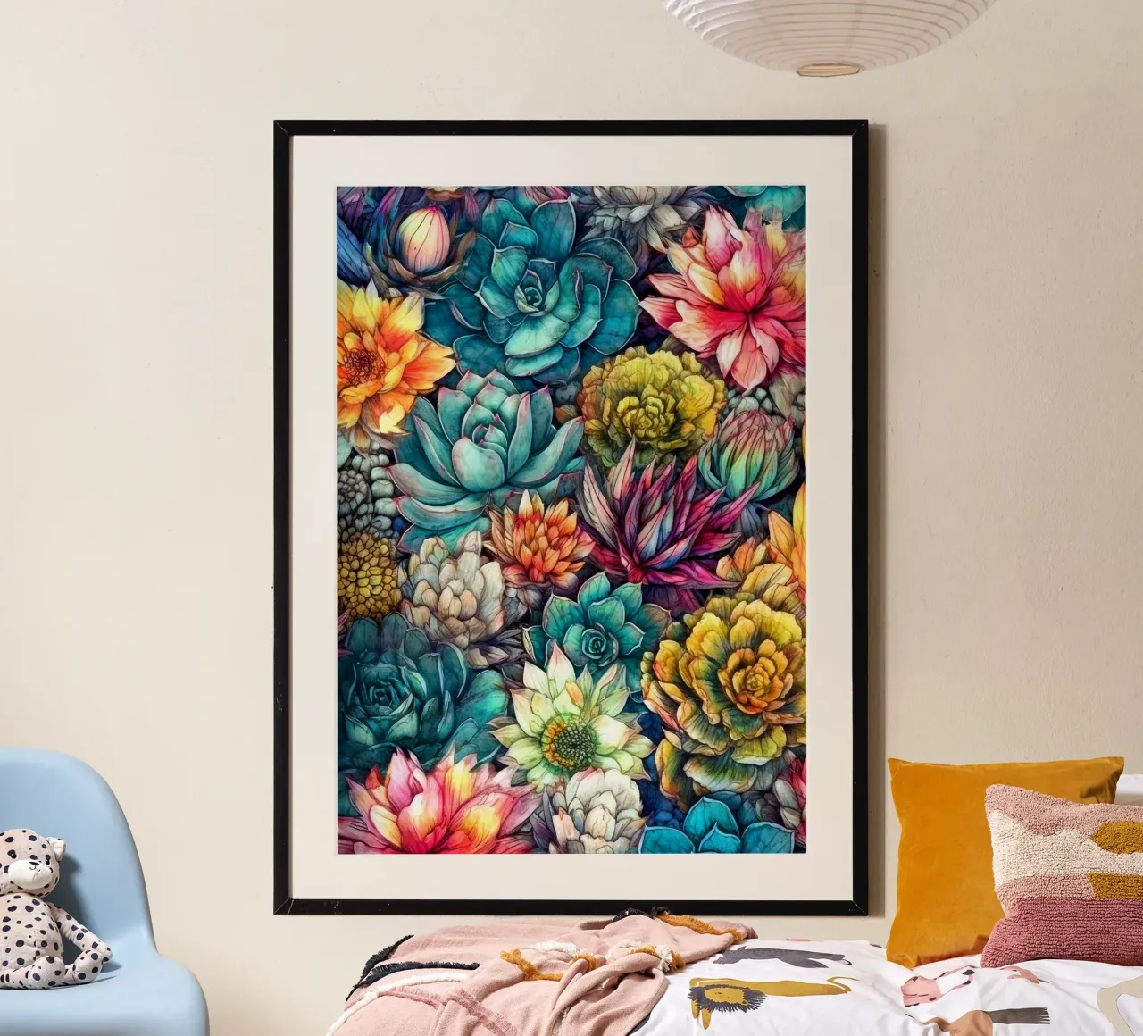Arte della natura con piante grasse e cactus F poster con telaio in legno da Justyna Jaszke JBJart