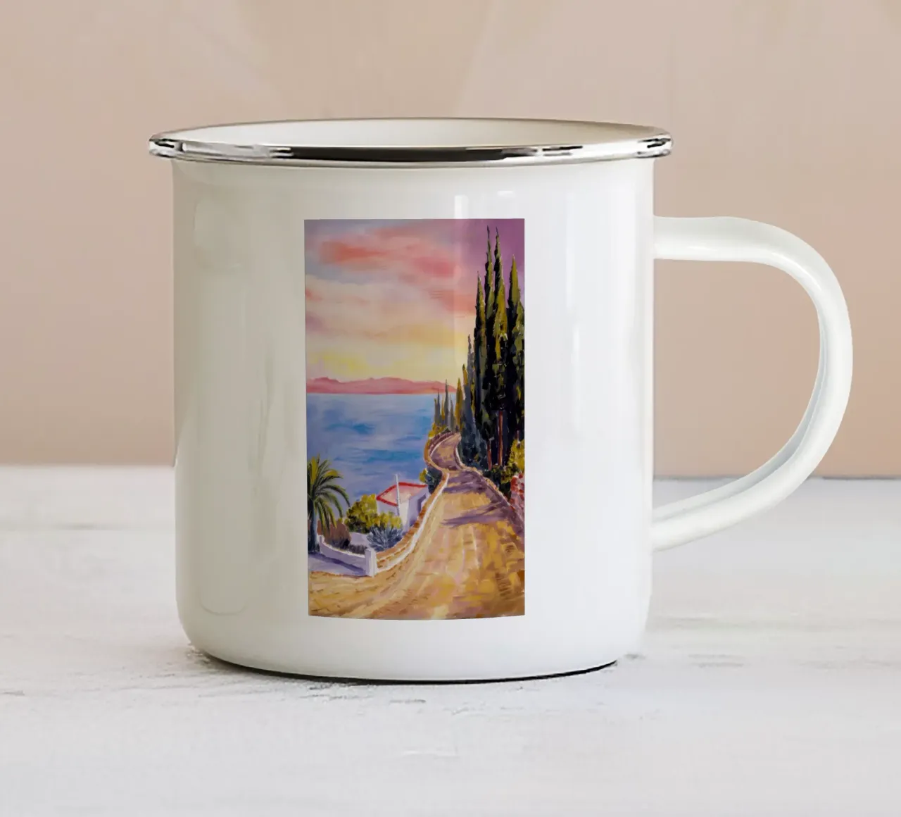 Discesa della strada costiera tazza in smalto da Angkasa Mist