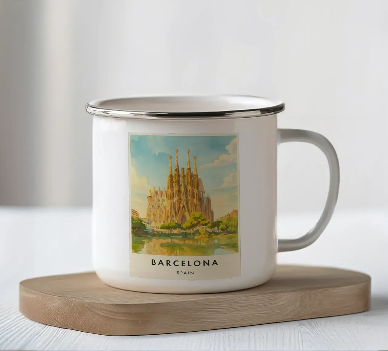 barcellona spagna pittura acquerello tazza in smalto da lilly