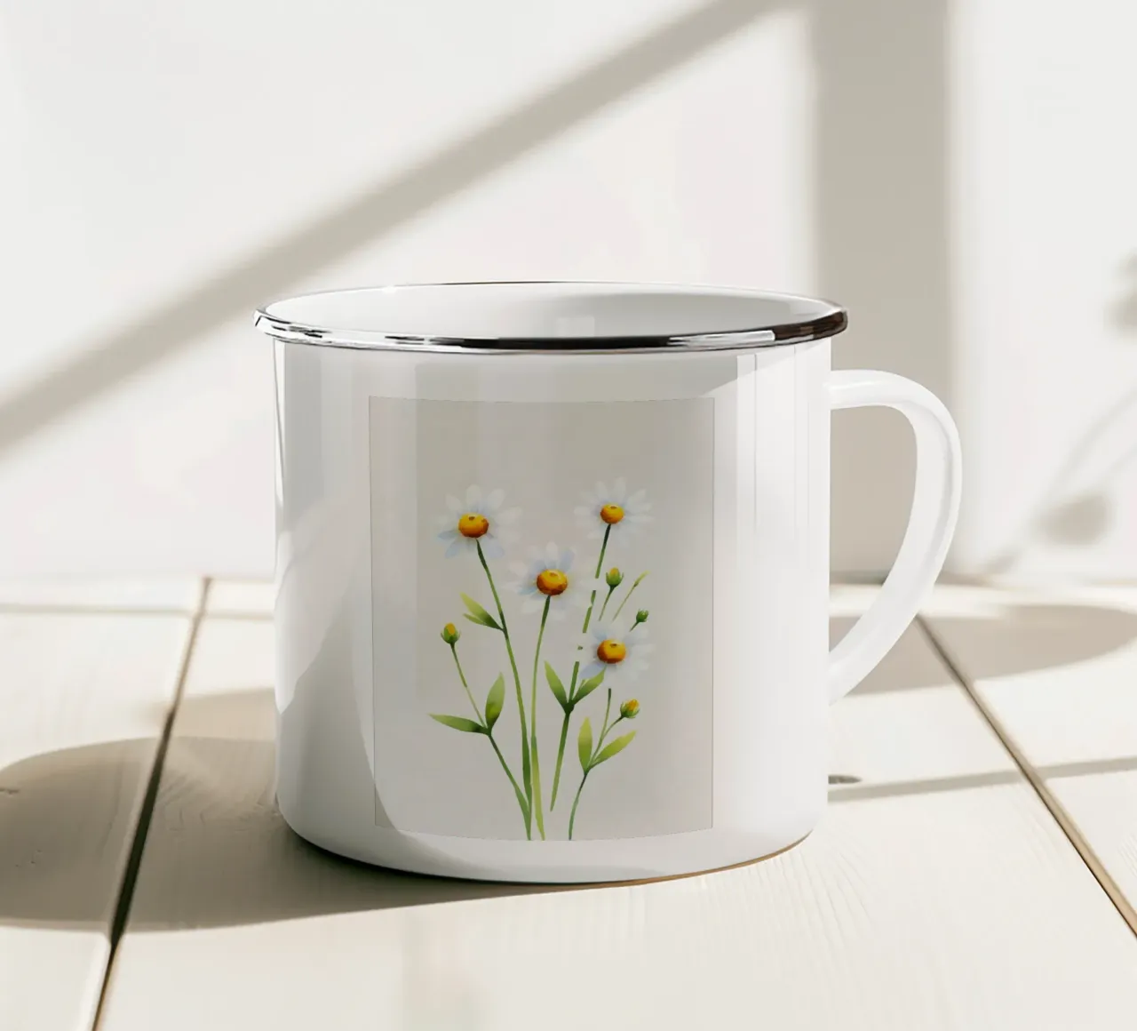 Minimalista Acquerello fiori di camomilla Poster tazza in smalto da Bloom And Brush