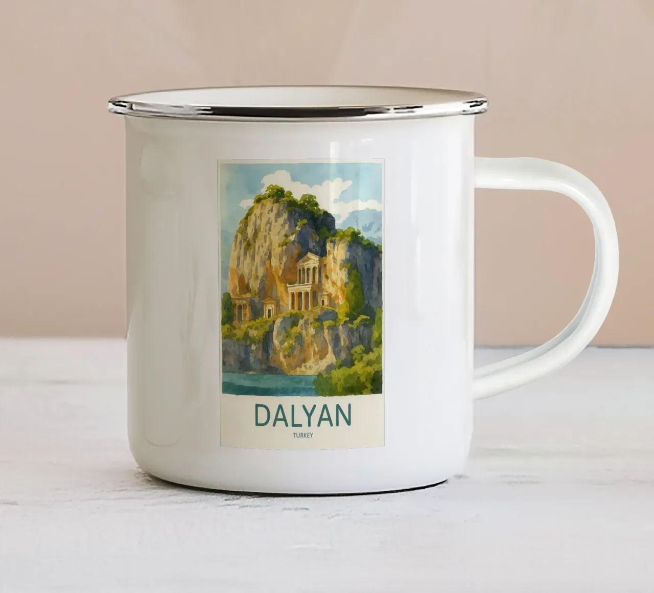 Dalyan Turchia pittura acquerello tazza in smalto da lilly