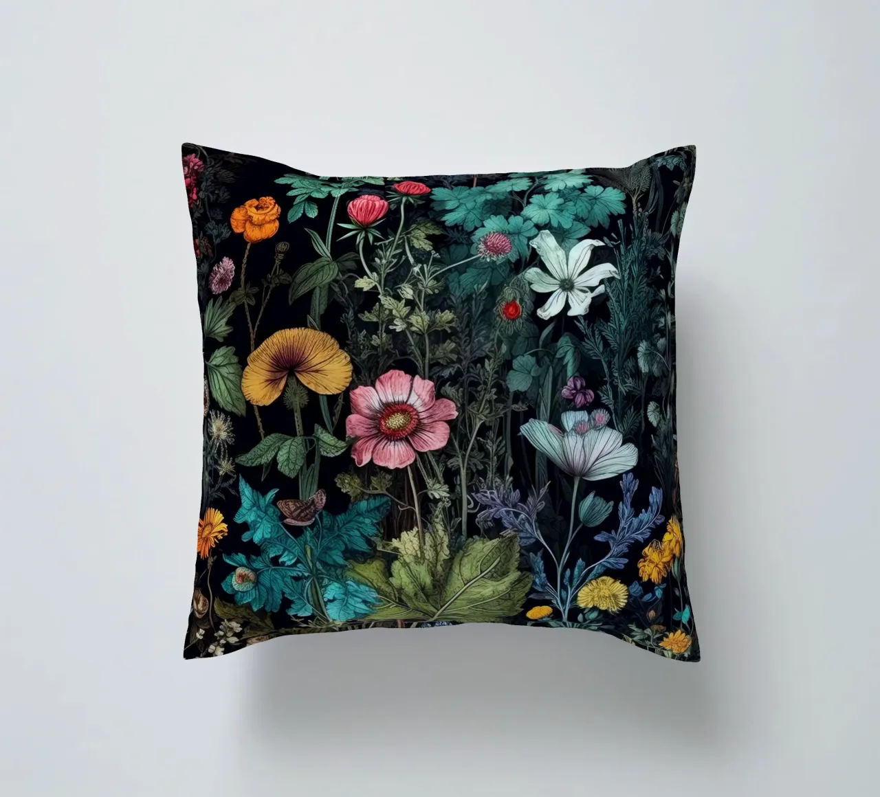 Flowers meadow nature art A decorative cushion by Justyna Jaszke JBJart
