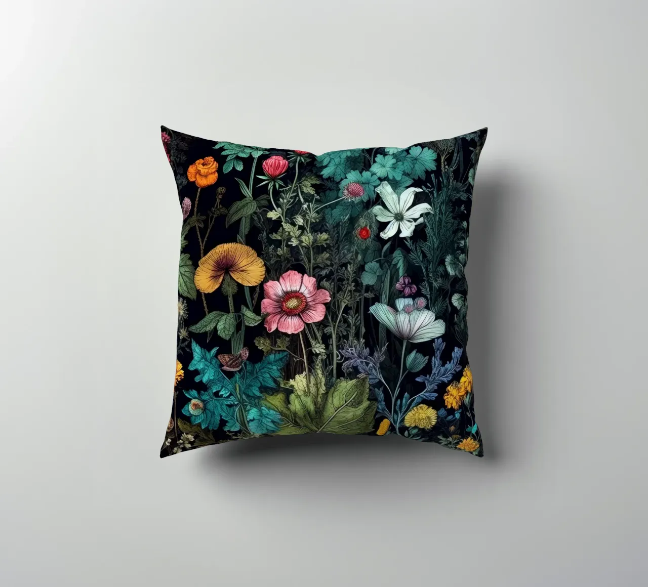 Flowers meadow nature art A decorative cushion by Justyna Jaszke JBJart