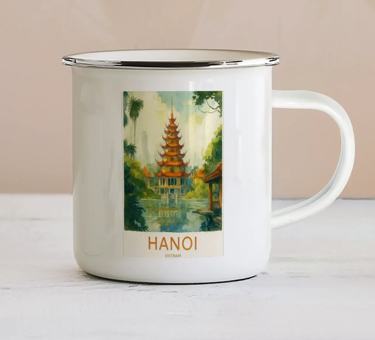 hanoi vietnam pittura acquerello tazza in smalto da lilly