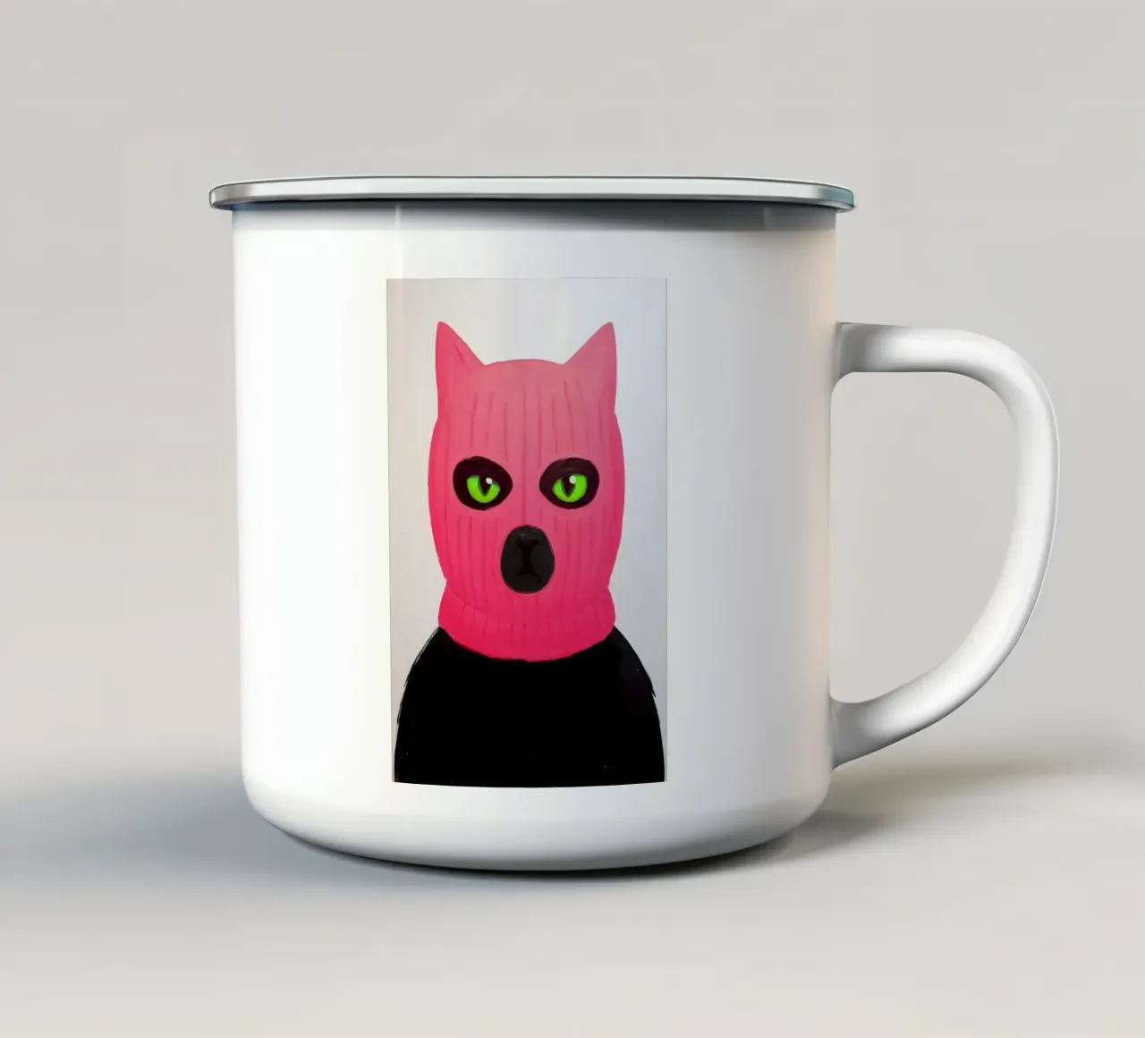 Balaclava Cat - Poster del gatto ribelle in rosa tazza in smalto da KUNSTstück