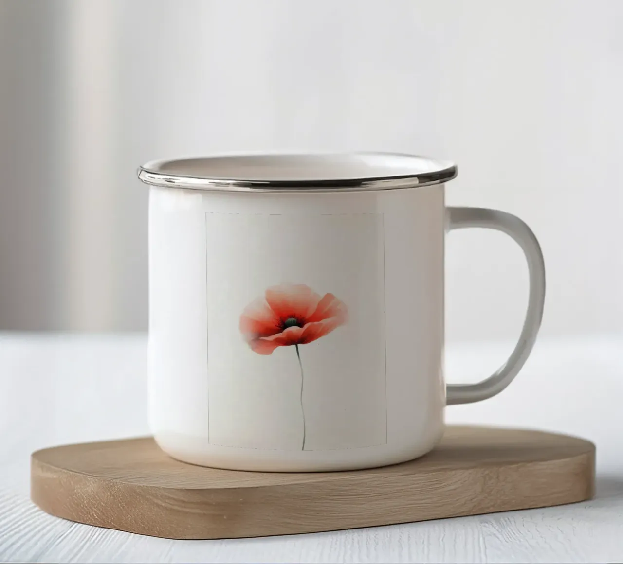 Illustrazione minimalista ad acquerello di un fiore di papavero. tazza in smalto da Bloom And Brush