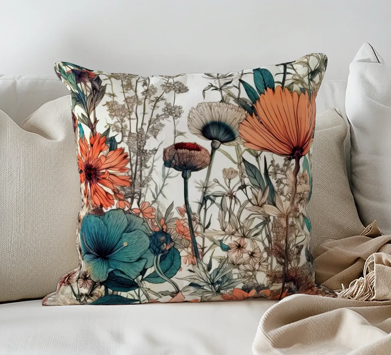 Blumen Wiese Natur Kunst C Kissen von Justyna Jaszke JBJart