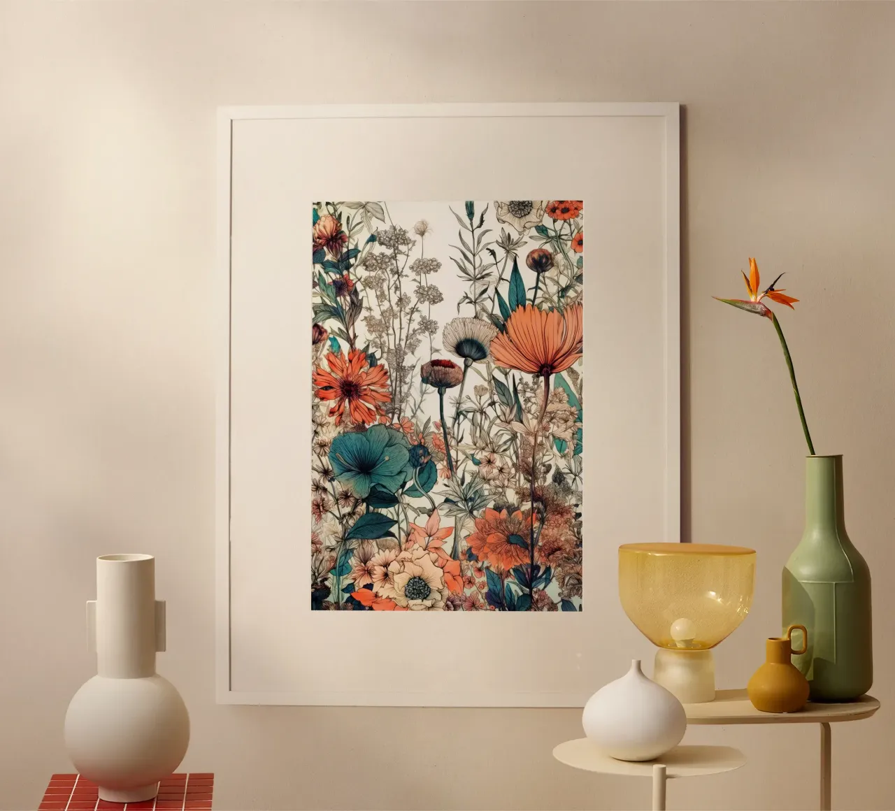 Fiori prato natura arte C poster con telaio in plastica da Justyna Jaszke JBJart