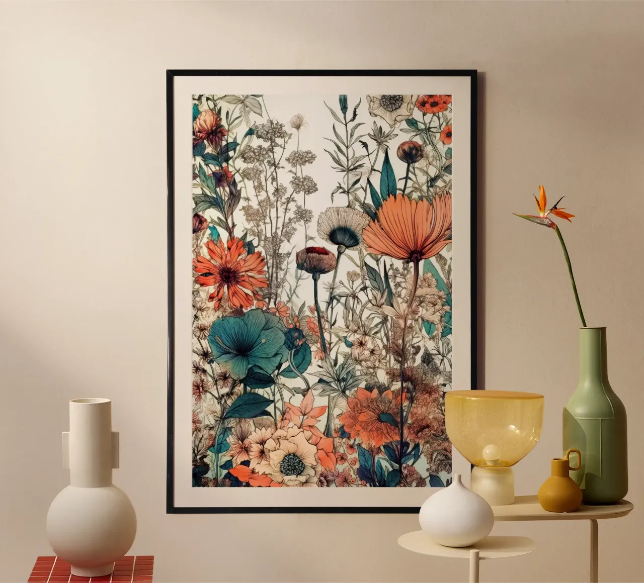 Fiori prato natura arte C poster con telaio in plastica da Justyna Jaszke JBJart