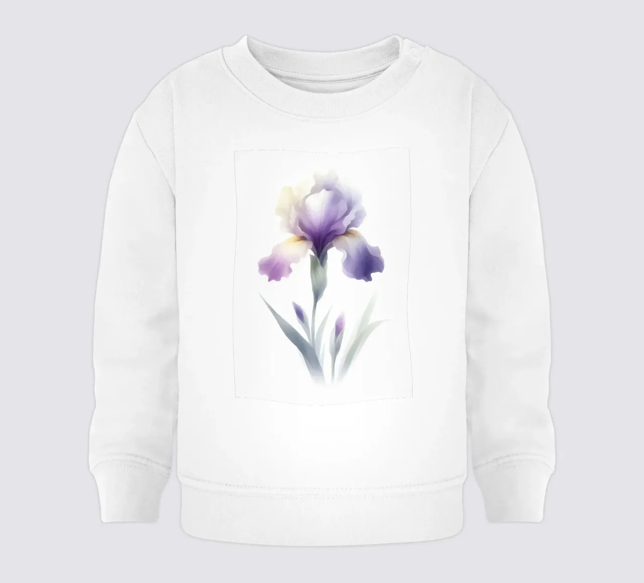 Illustrazione acquerello minimalista di un fiore di iris felpa neonato da Bloom And Brush