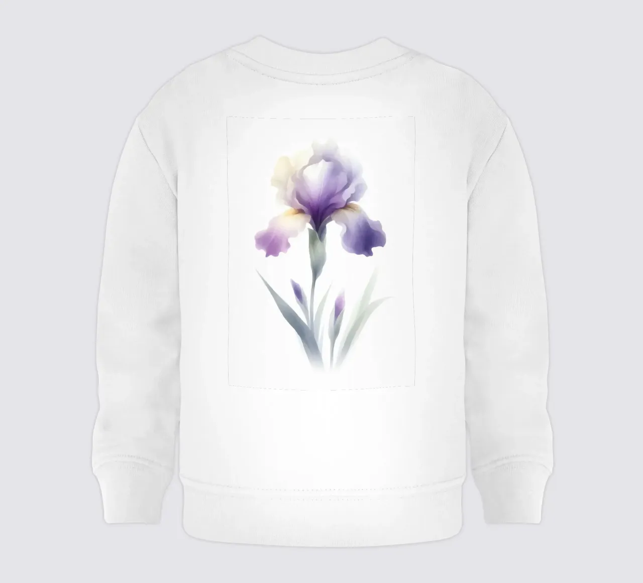 Illustrazione acquerello minimalista di un fiore di iris felpa neonato da Bloom And Brush