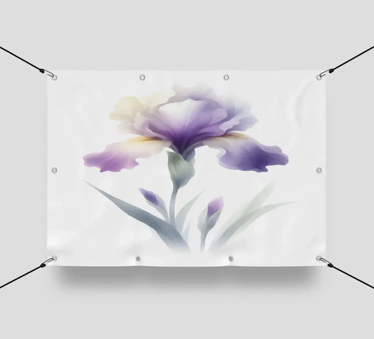 Illustrazione acquerello minimalista di un fiore di iris telo in pvc da Bloom And Brush