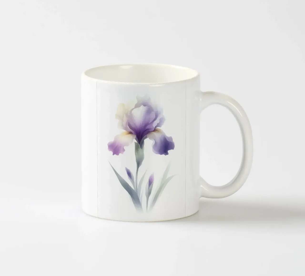Illustrazione acquerello minimalista di un fiore di iris tazza in ceramica da Bloom And Brush