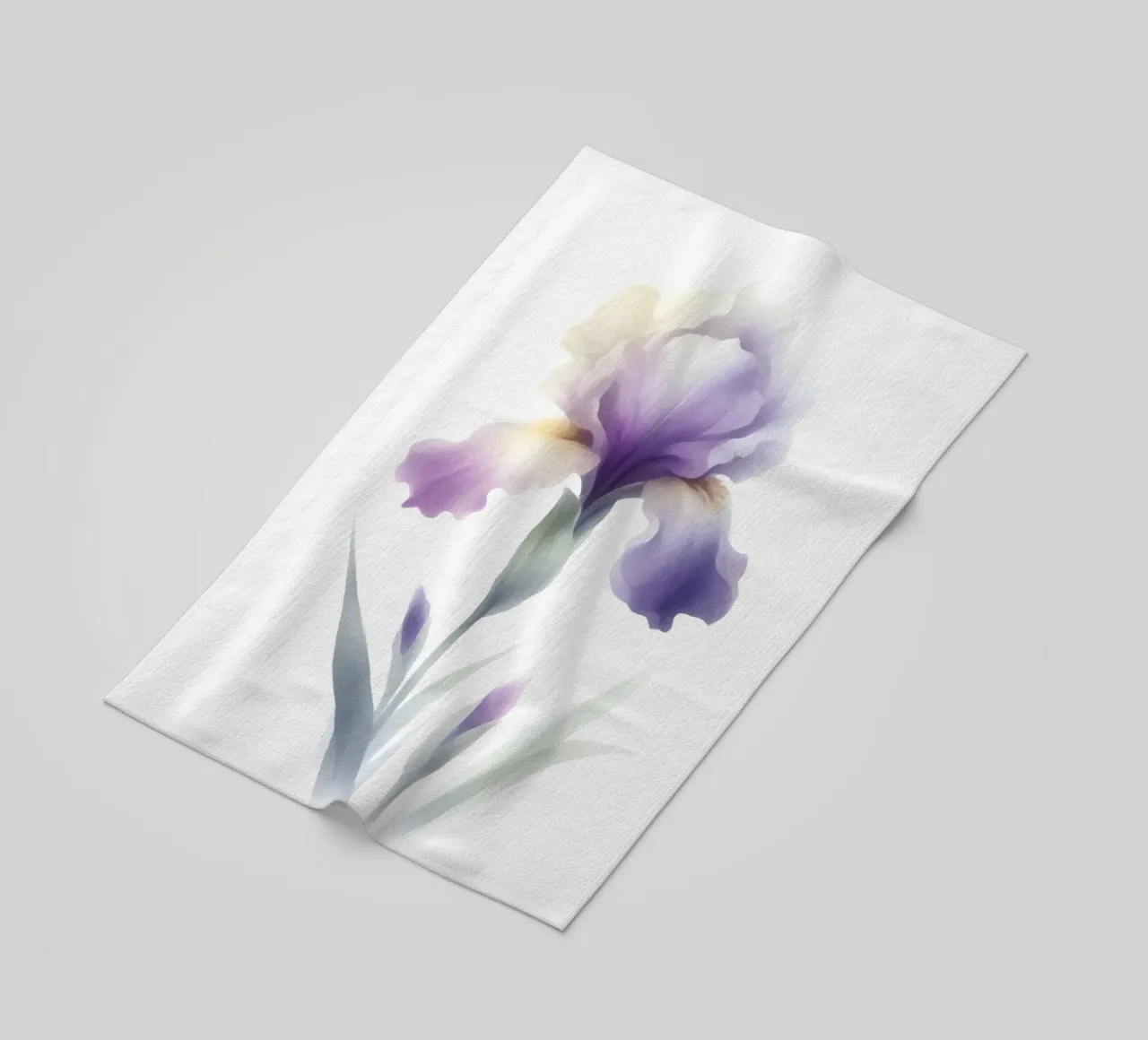 Illustrazione acquerello minimalista di un fiore di iris telo mare da Bloom And Brush