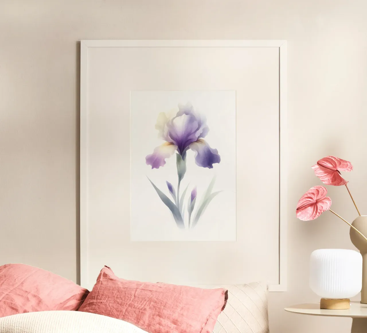Illustrazione acquerello minimalista di un fiore di iris carta hahnemühle da Bloom And Brush