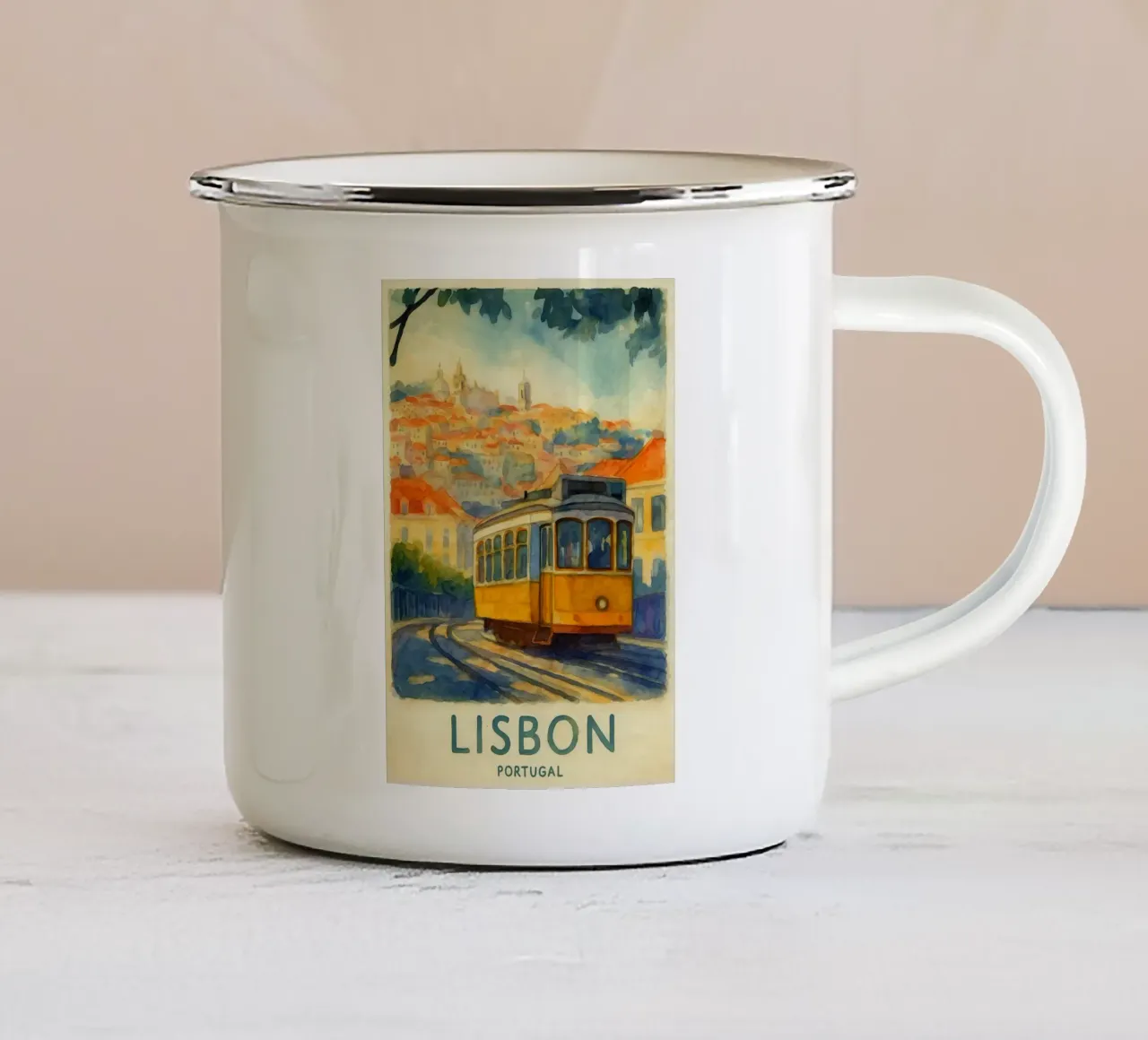 lisbona portogallo pittura acquerello tazza in smalto da lilly