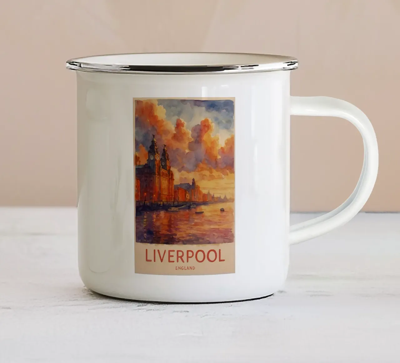 liverpool inghilterra pittura acquerello tazza in smalto da lilly