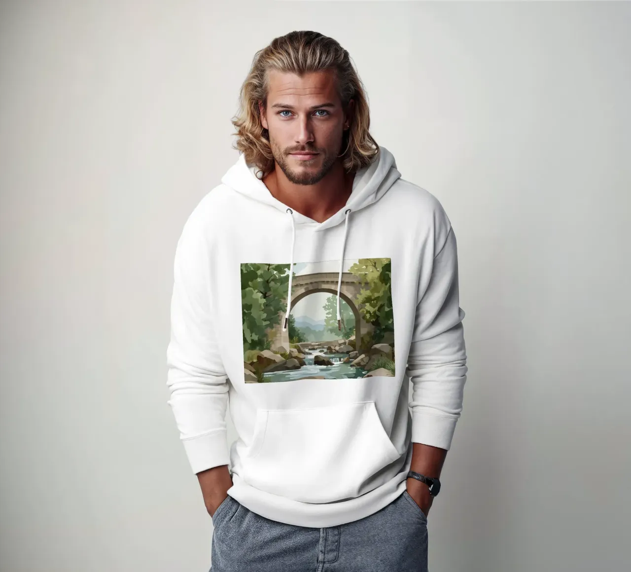Ponte ad arco in pietra sul fiume Rocky felpa con cappuccio da DesignDoodle