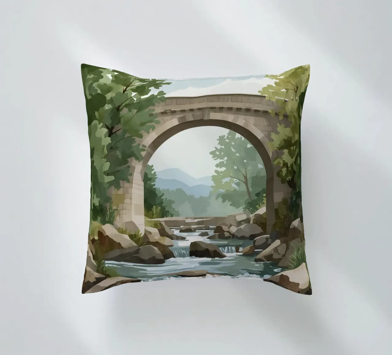 Ponte ad arco in pietra sul fiume Rocky cuscino da DesignDoodle