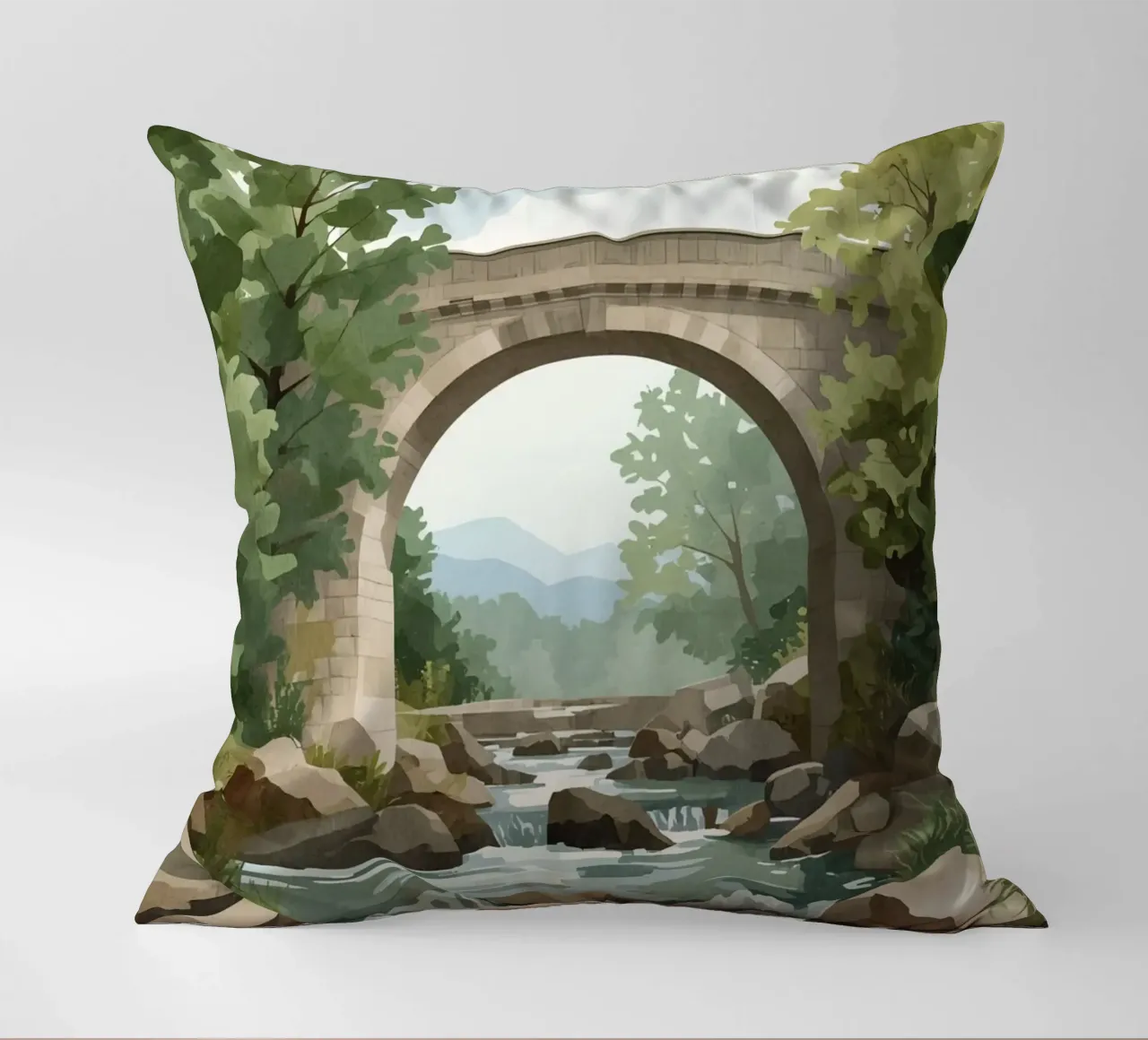 Ponte ad arco in pietra sul fiume Rocky cuscino da DesignDoodle