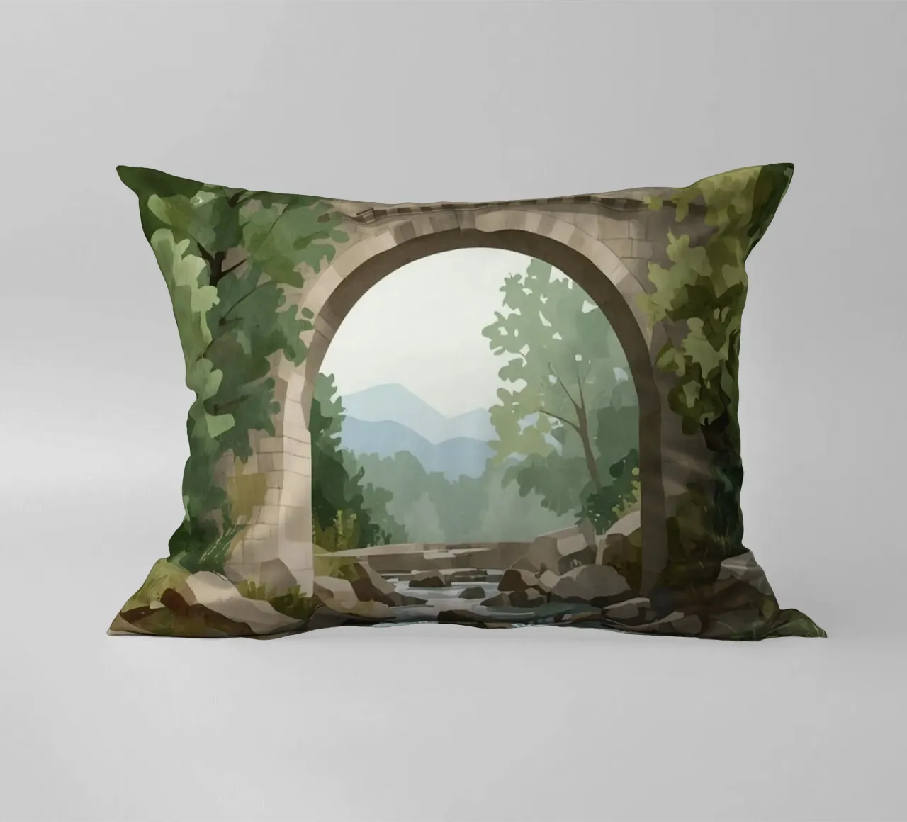Ponte ad arco in pietra sul fiume Rocky cuscino da DesignDoodle