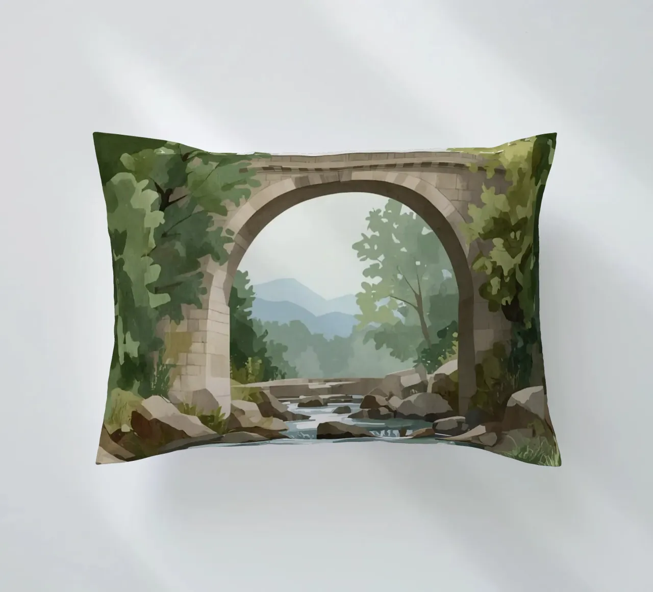 Ponte ad arco in pietra sul fiume Rocky cuscino da DesignDoodle