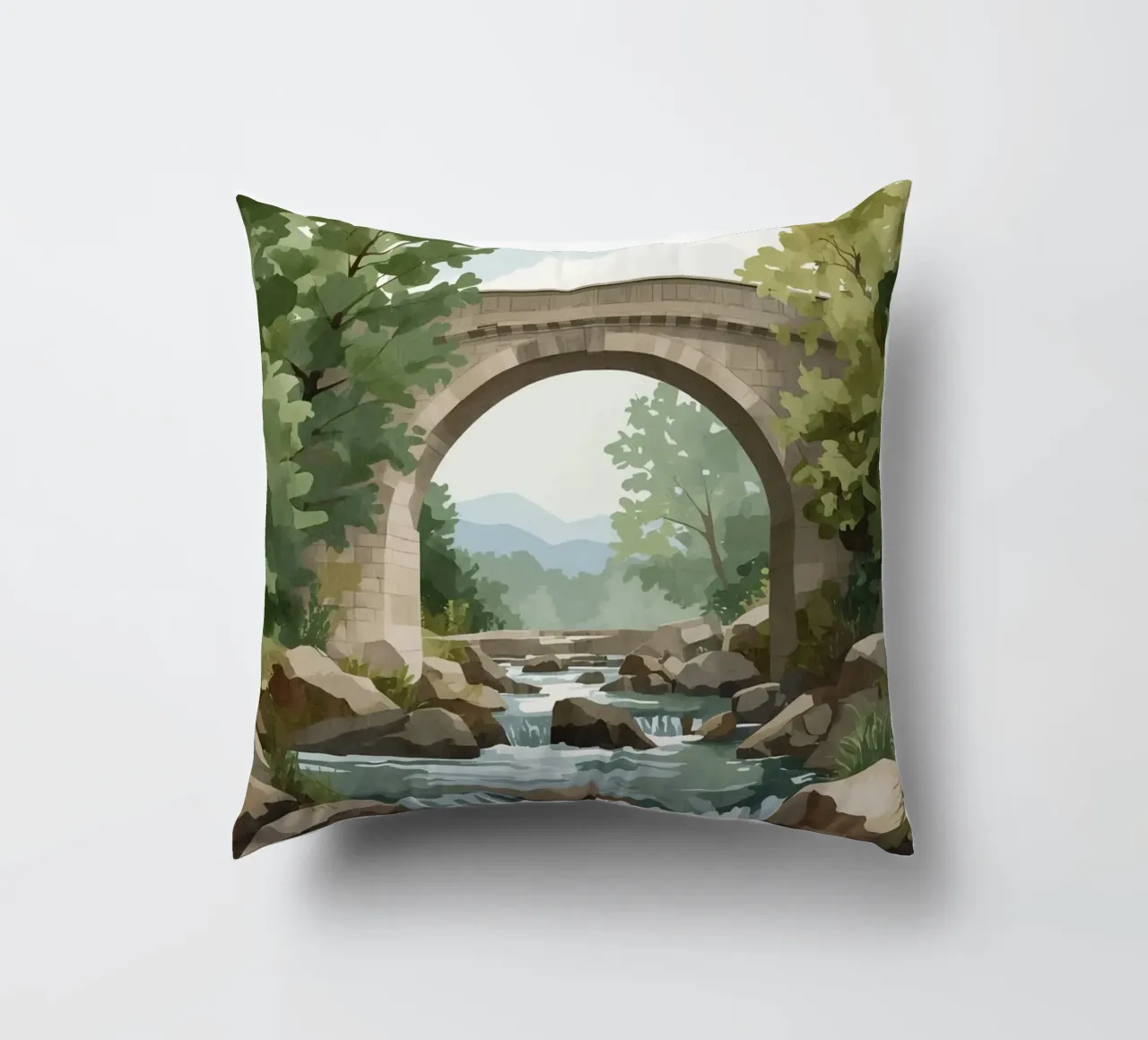 Ponte ad arco in pietra sul fiume Rocky cuscino da DesignDoodle
