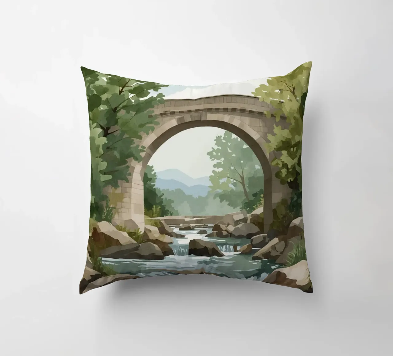 Ponte ad arco in pietra sul fiume Rocky cuscino da DesignDoodle