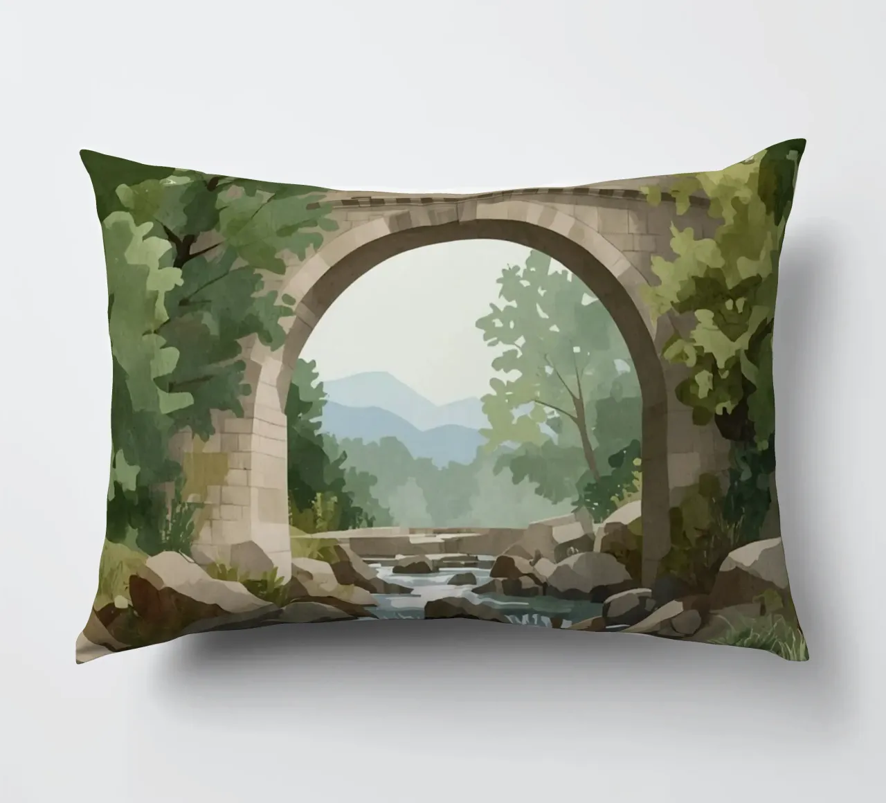 Ponte ad arco in pietra sul fiume Rocky cuscino da DesignDoodle