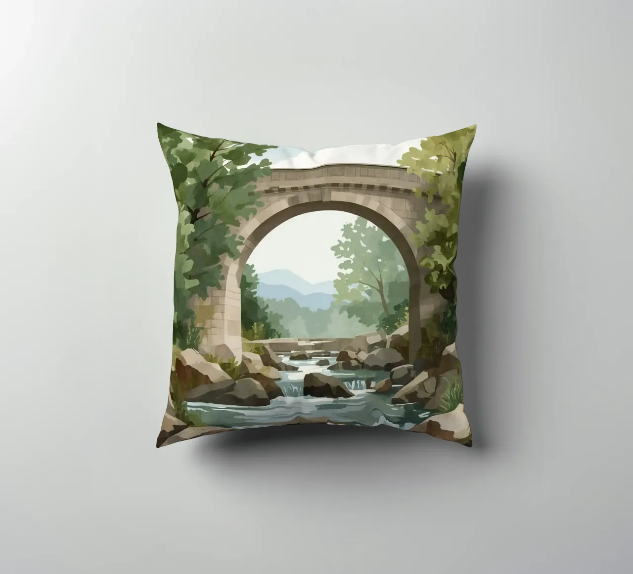 Ponte ad arco in pietra sul fiume Rocky cuscino da DesignDoodle