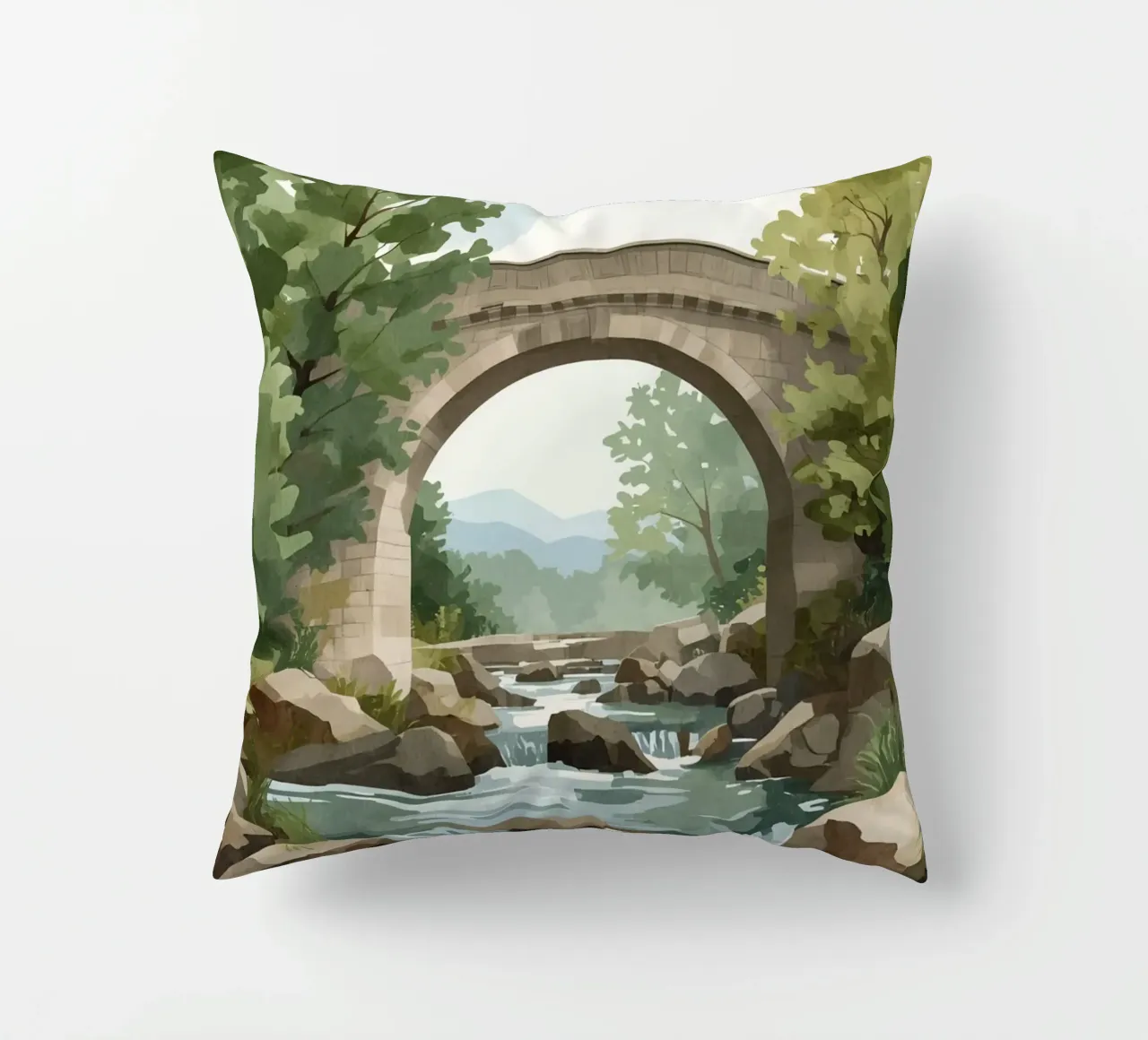 Ponte ad arco in pietra sul fiume Rocky cuscino da DesignDoodle