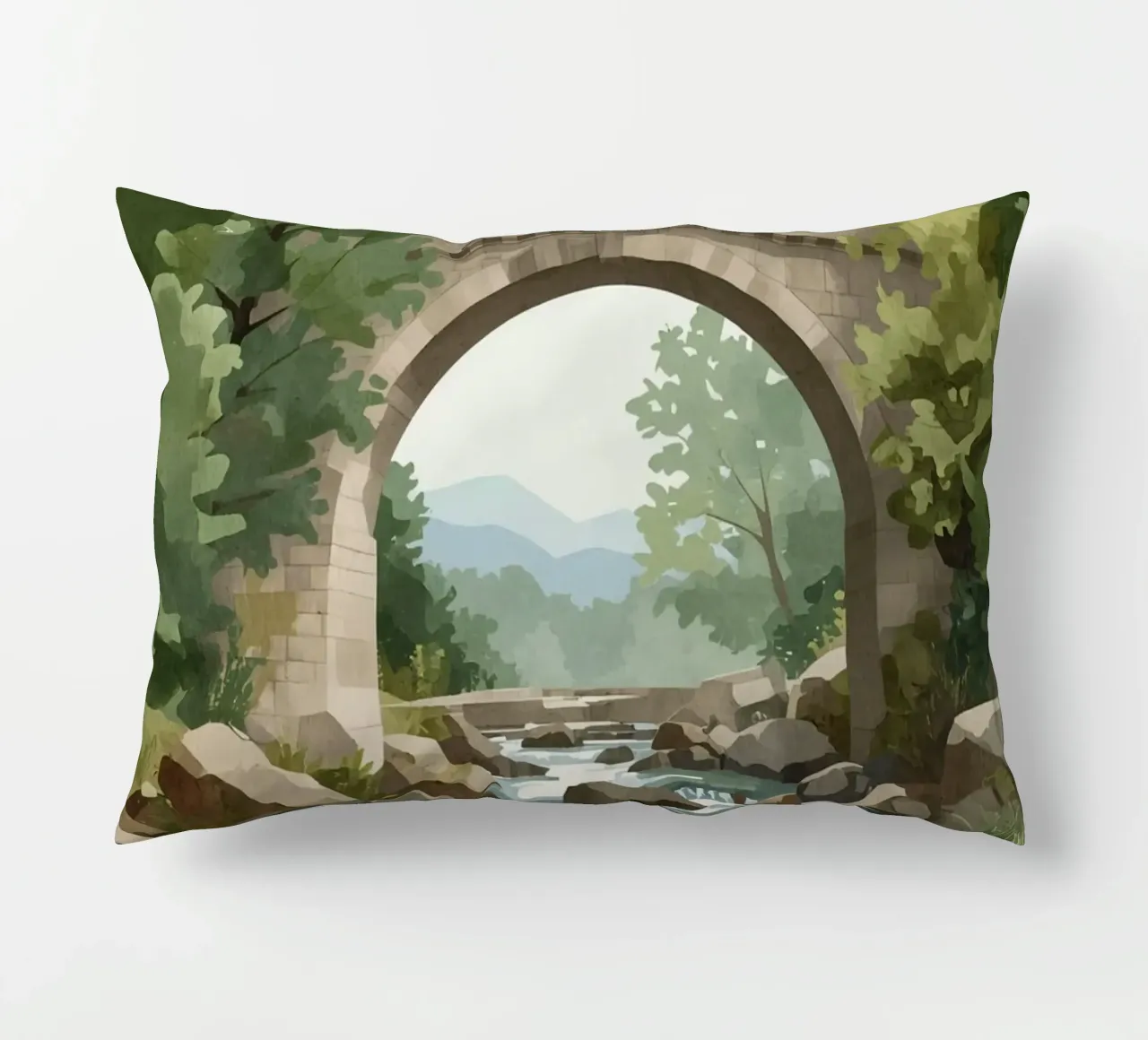 Ponte ad arco in pietra sul fiume Rocky cuscino da DesignDoodle