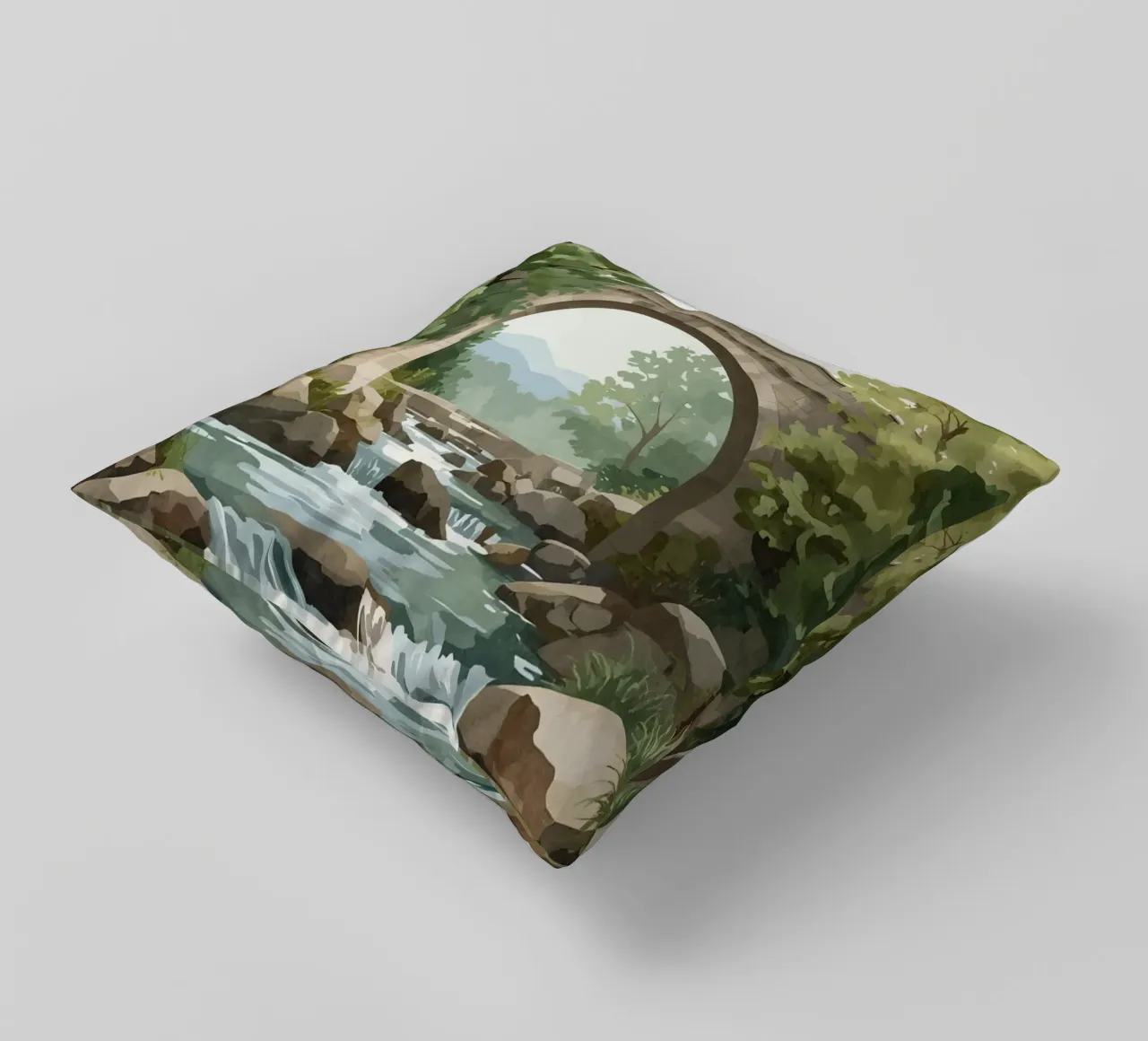 Ponte ad arco in pietra sul fiume Rocky cuscino da DesignDoodle