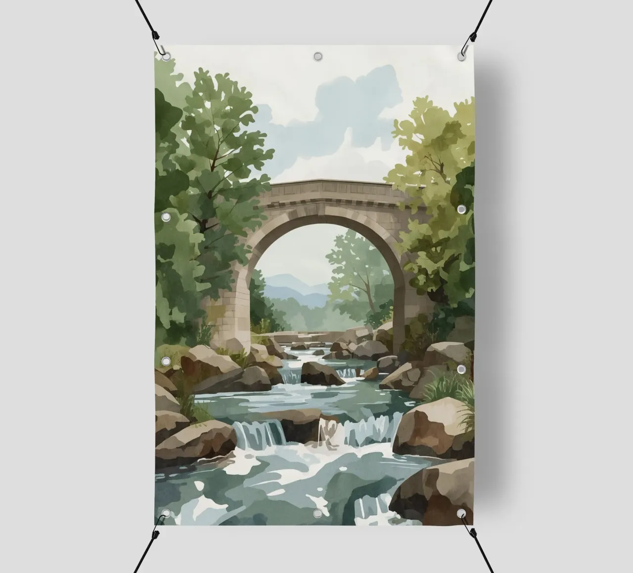 Ponte ad arco in pietra sul fiume Rocky telo in pvc da DesignDoodle
