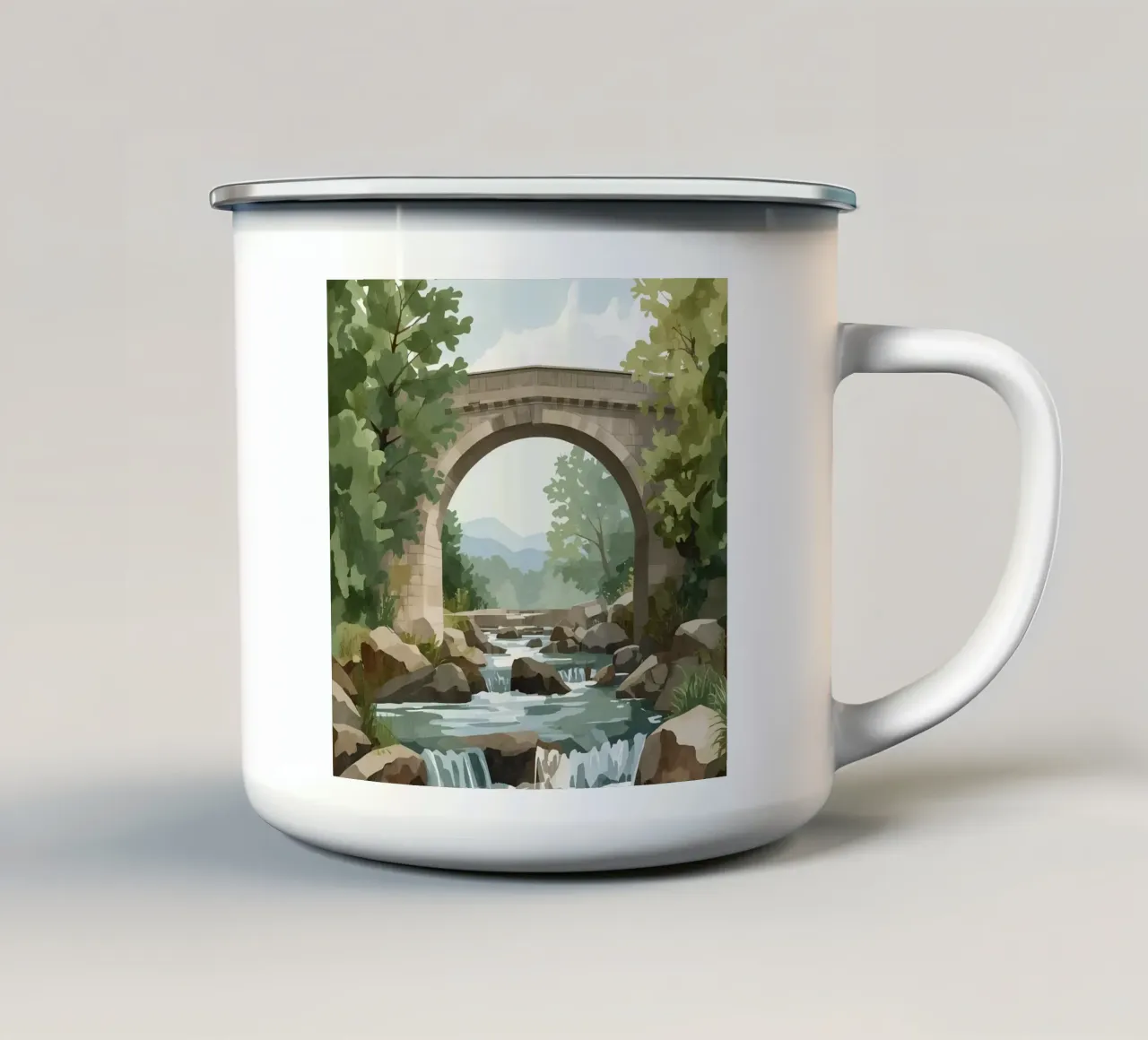 Ponte ad arco in pietra sul fiume Rocky tazza in smalto da DesignDoodle