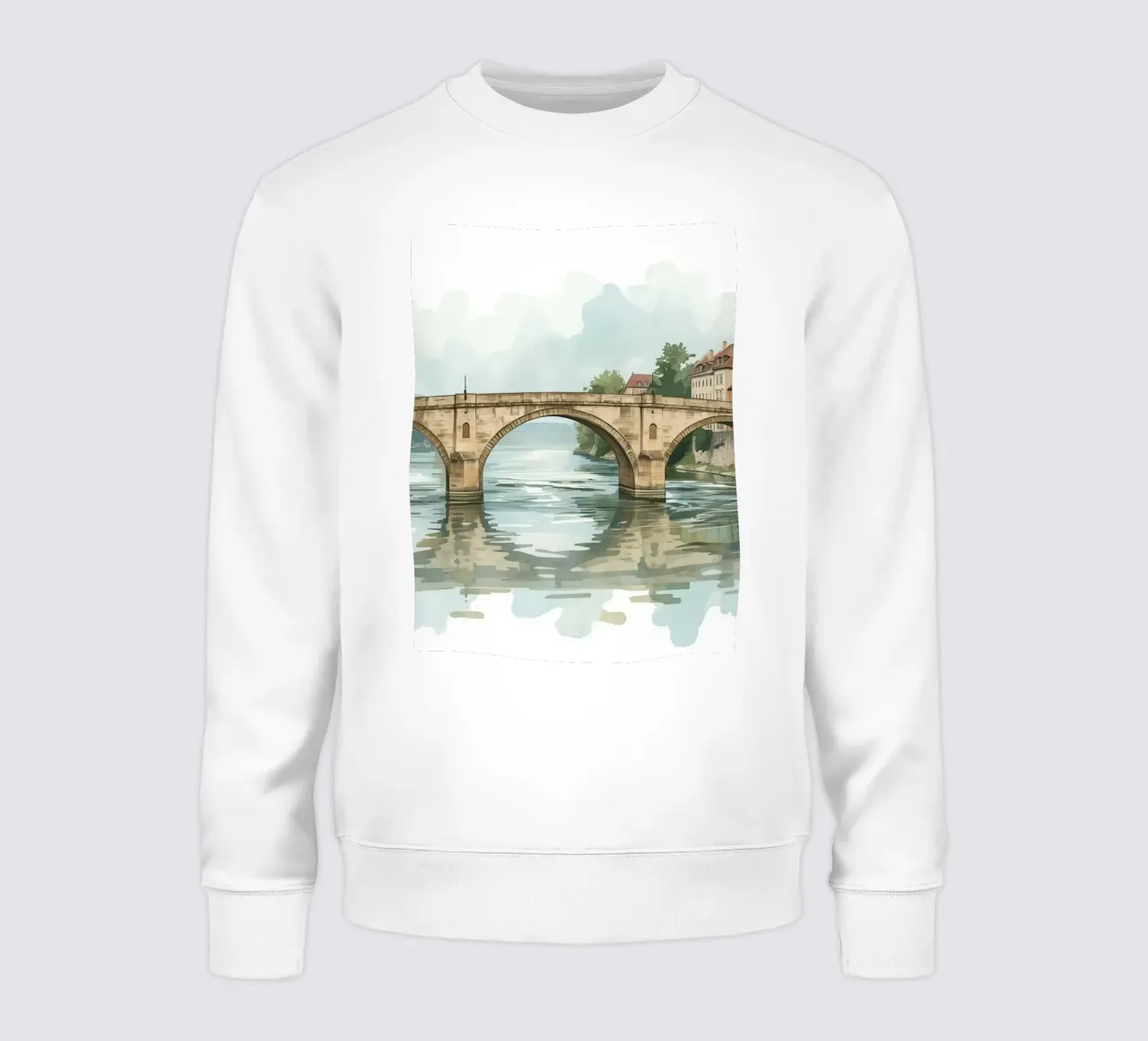 Ponte di pietra sul fiume con edifici e alberi felpa da DesignDoodle