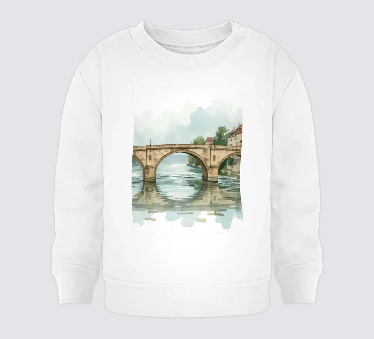 Ponte di pietra sul fiume con edifici e alberi felpa neonato da DesignDoodle