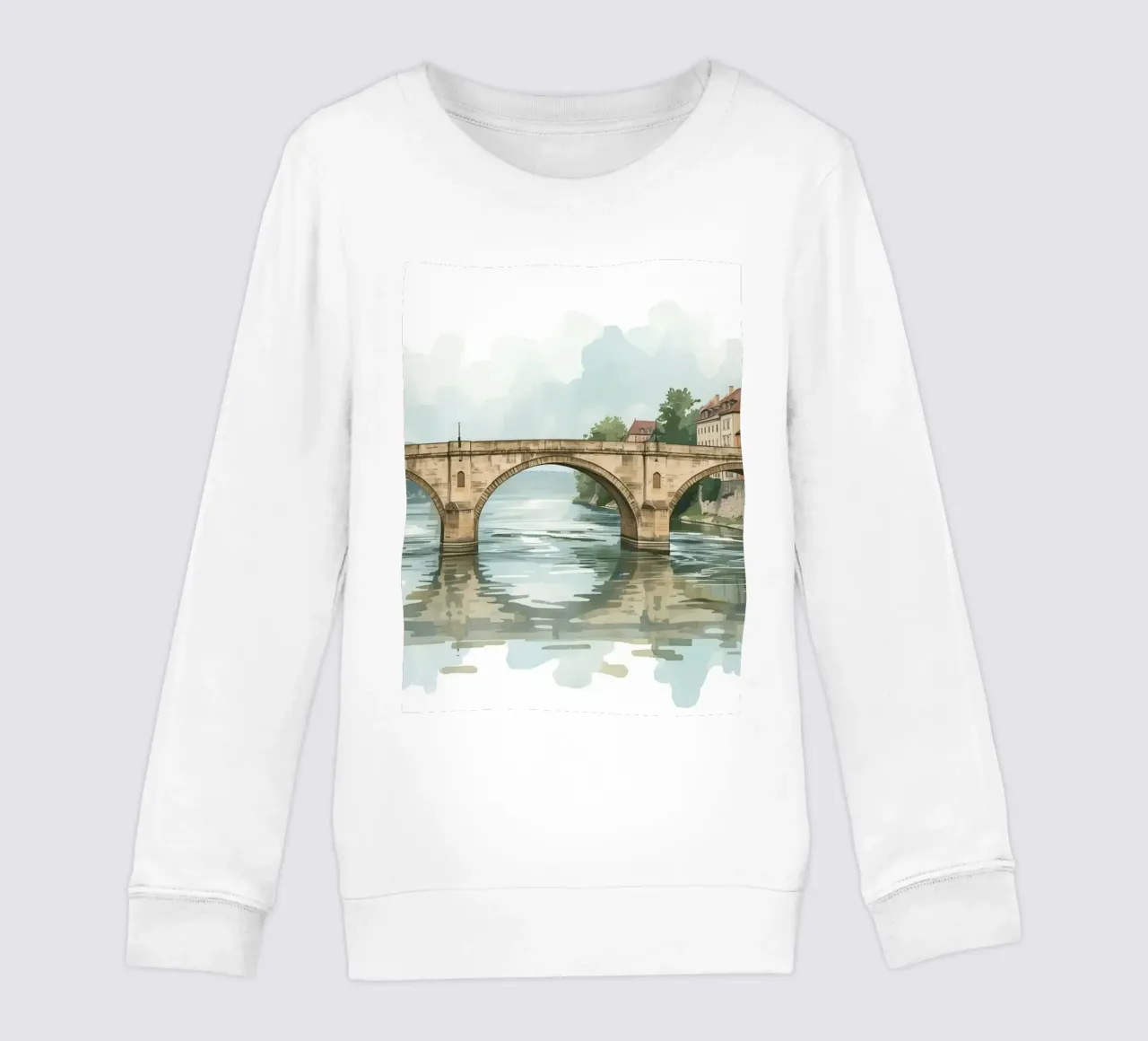 Ponte di pietra sul fiume con edifici e alberi felpa bambino da DesignDoodle