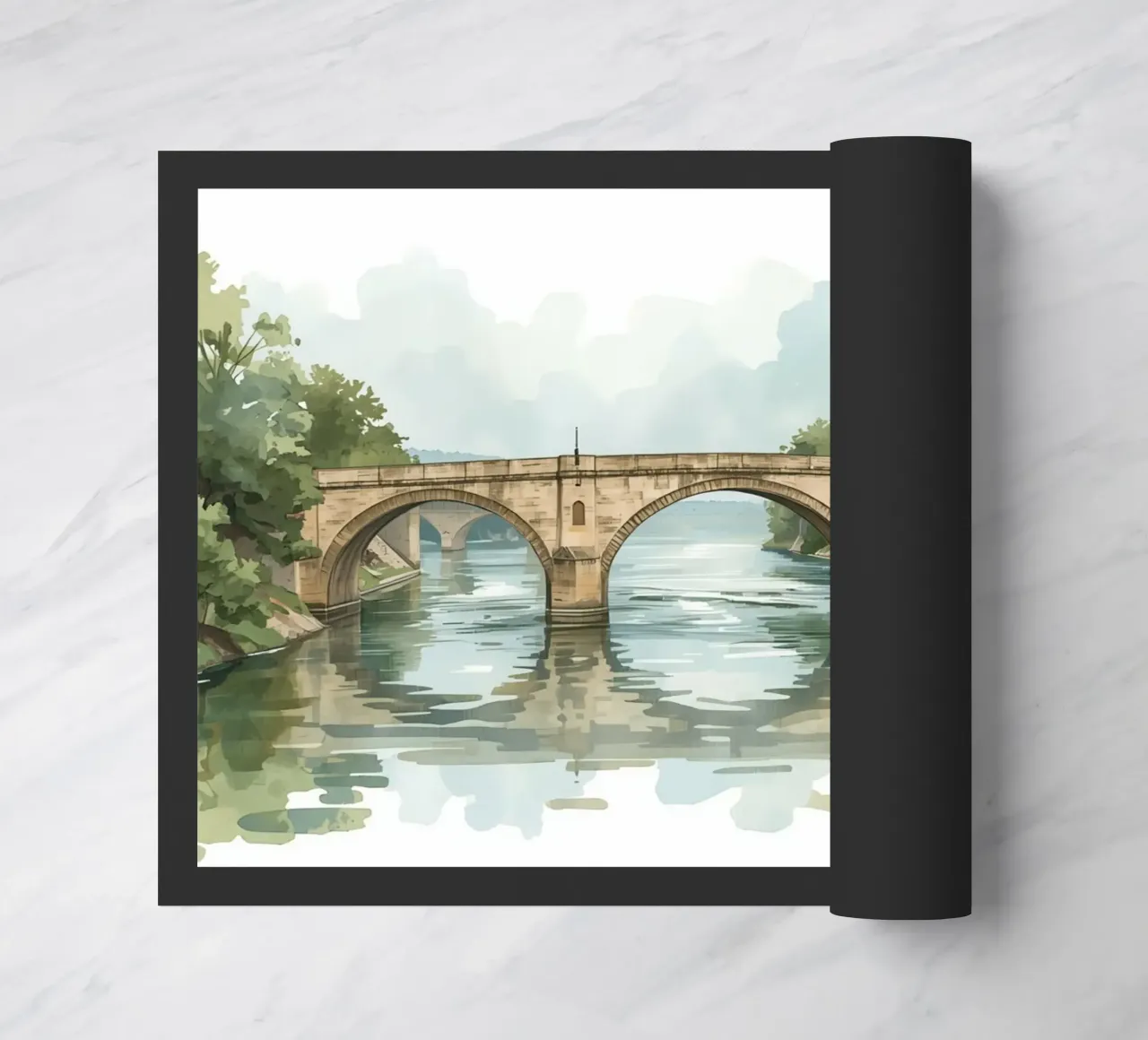 Ponte di pietra sul fiume con edifici e alberi zerbino da DesignDoodle