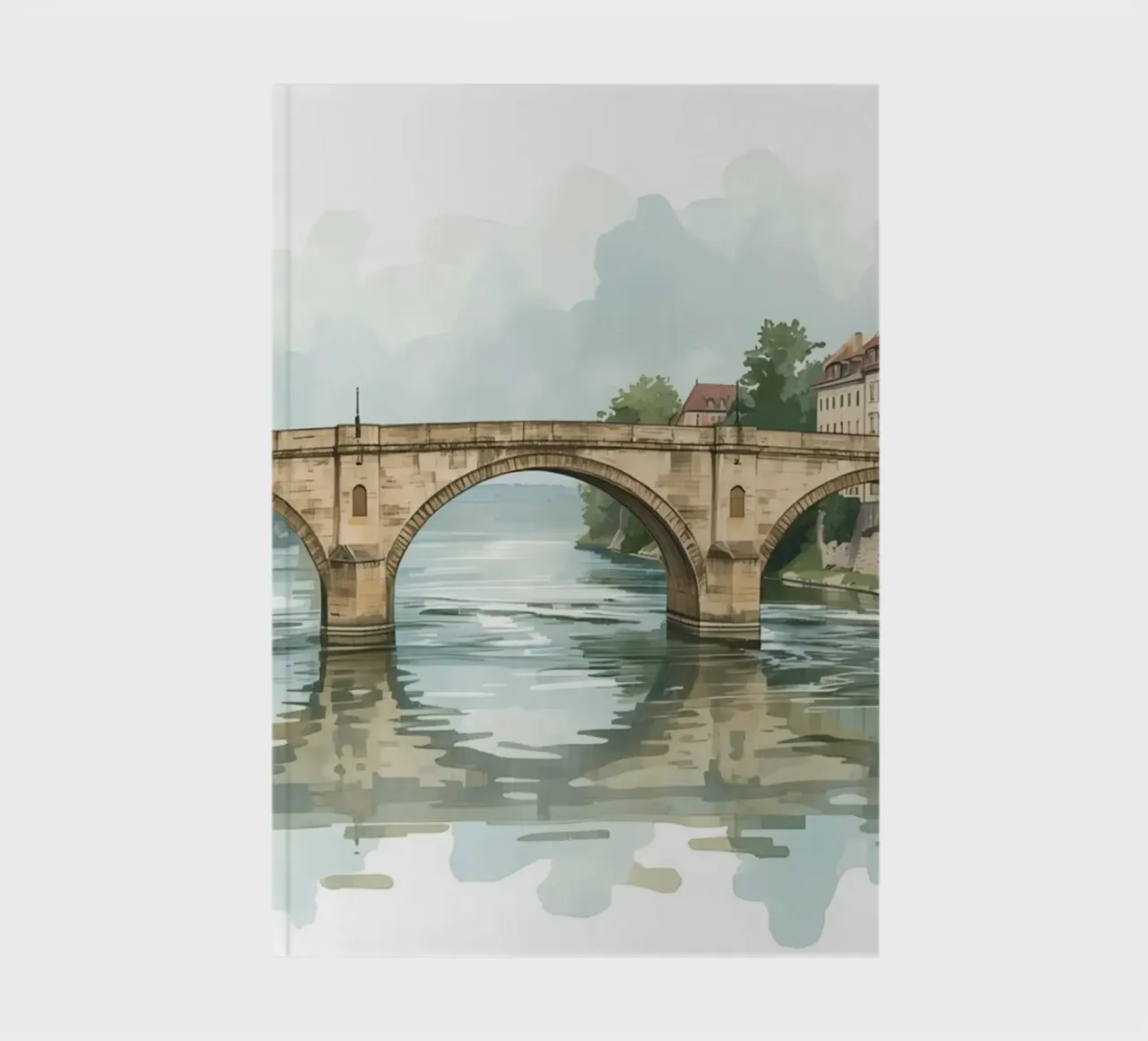 Stone Bridge Over River with Buildings and Trees notebook by DesignDoodle