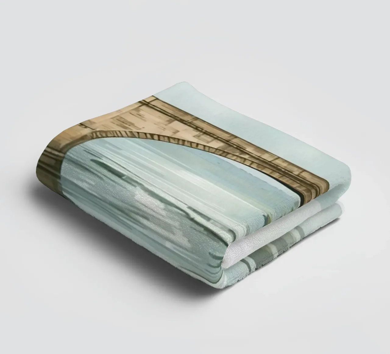 Stone Bridge Over River with Buildings and Trees towel by DesignDoodle
