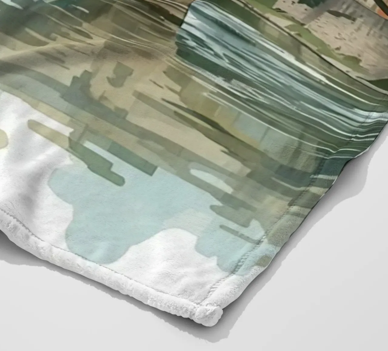 Ponte di pietra sul fiume con edifici e alberi coperta in pile da DesignDoodle